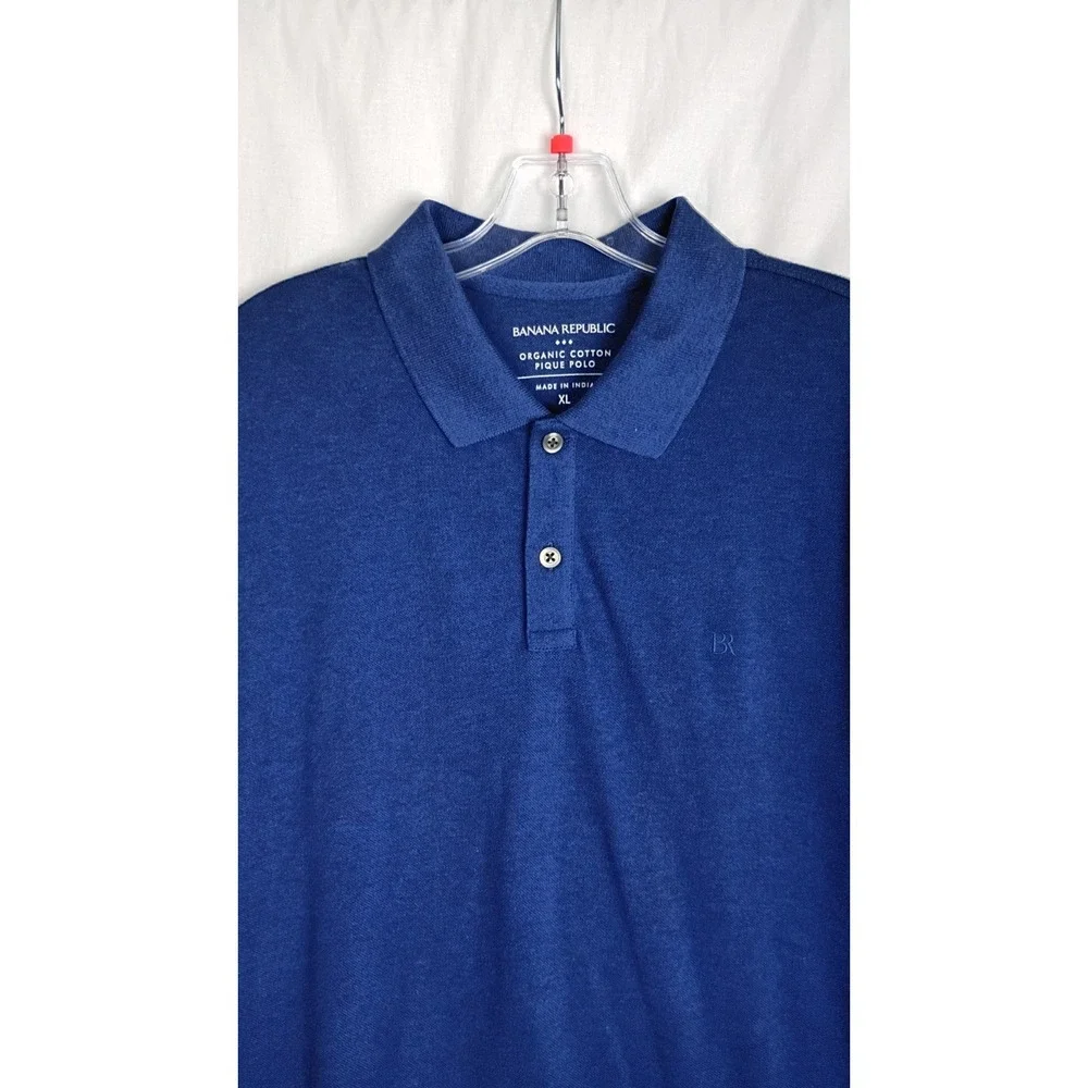 Banana Republic Mens Organic Cotton Pique Polo Short Sleeve XL - BLUE‎